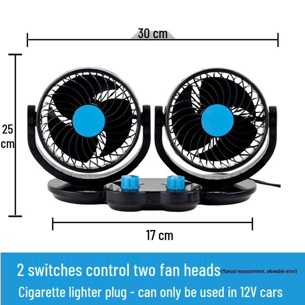 Dual Head 12V/4V/USB Car Fan with Double Control and High Wind Power
