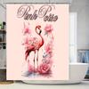 Pink Feather Bath Rug Mat Watercolor Birds Bathroom Decor Shower Curtain with Rod Set Waterproof Pink Floral