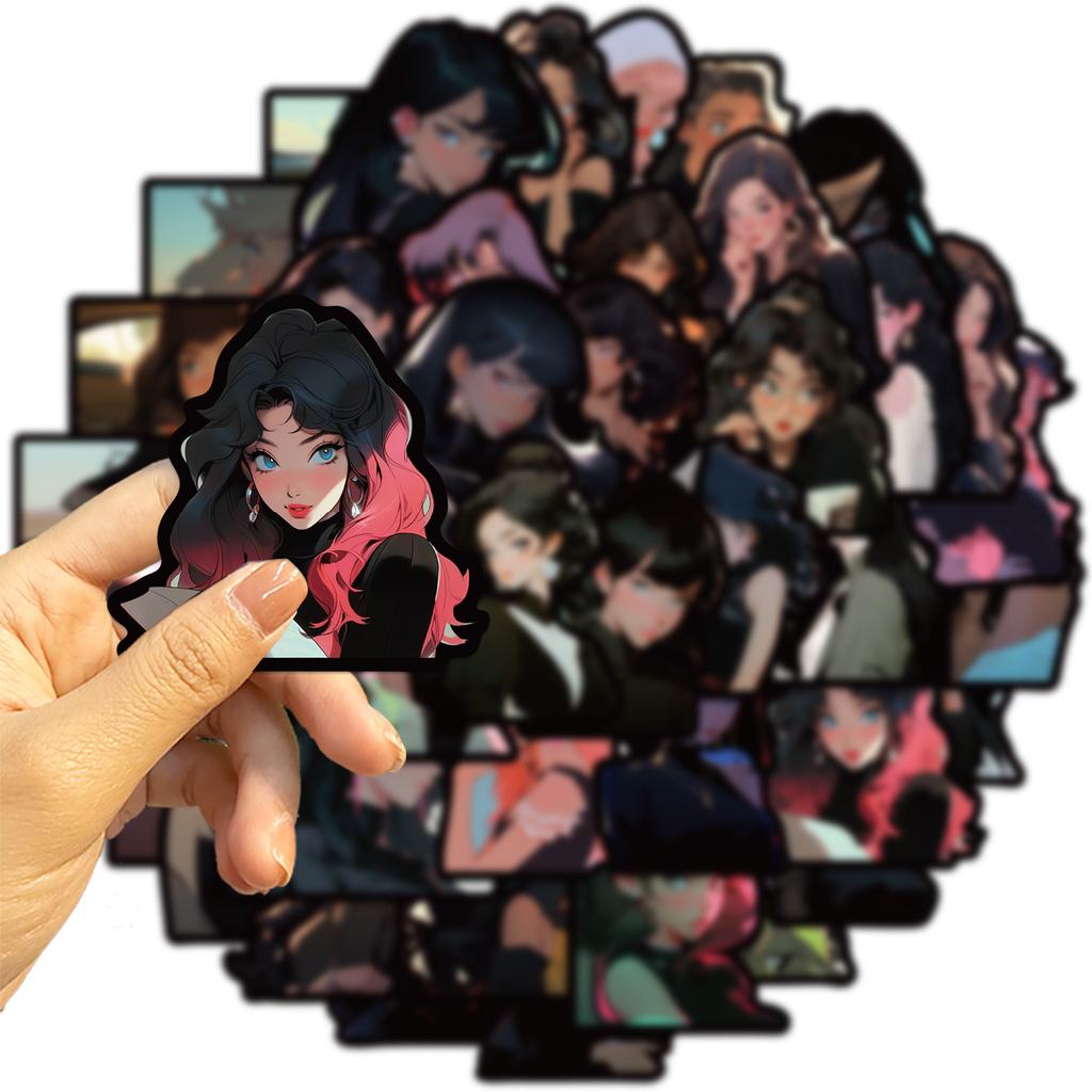 50 Black Border American Retro Old Comic Doodle Stickers Guitar Notebook Suitcase DIY Waterproof Stickers