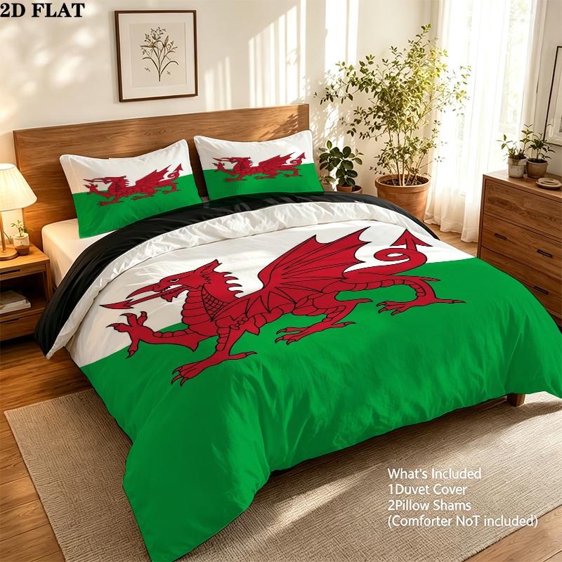 Y Ddraig Goch Pattern Bedding uilt Set uilt Cover Pillowcase Home Decoration Birthday Gift (1 * duvet cover + 2 * pillowcase without core)