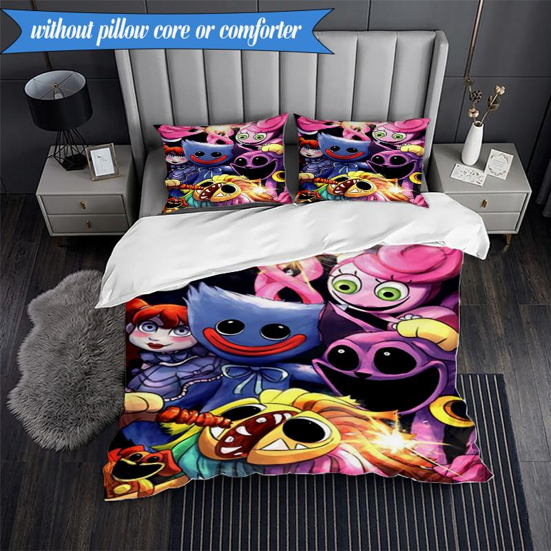 3PCS Blue Monster Huggy Night Bedding Set,Including 1pc Duvet Cover And 2pcs Pillowcases Perfect for Bedroom, Dormitory, Fan Christmas gift