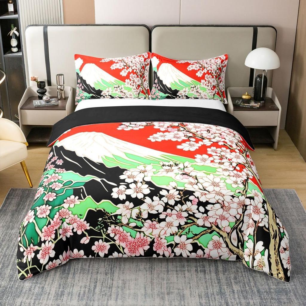 Cherry Blossoms Super King Duvet Cover Girl, Japanese Style Bedding Set Spring Quilt Cover Petal Branch Girly Romantic Bed Sets