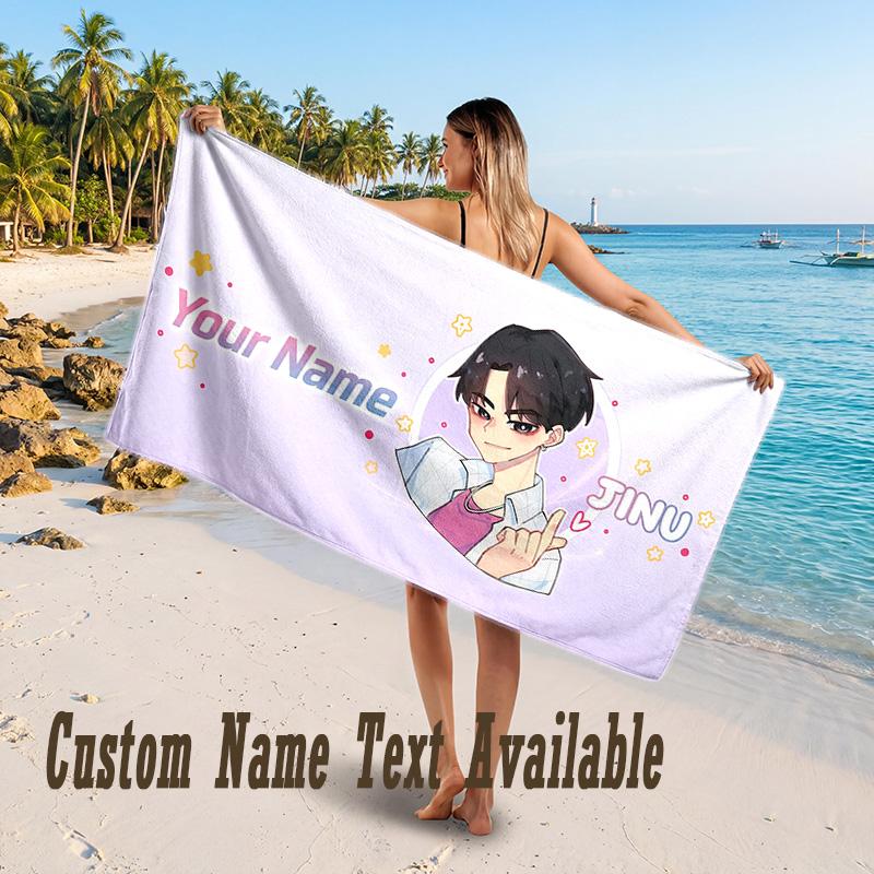 Kpop Demon Hunters Design Beach Towel Custom Text Large Towel for Beach Vacation