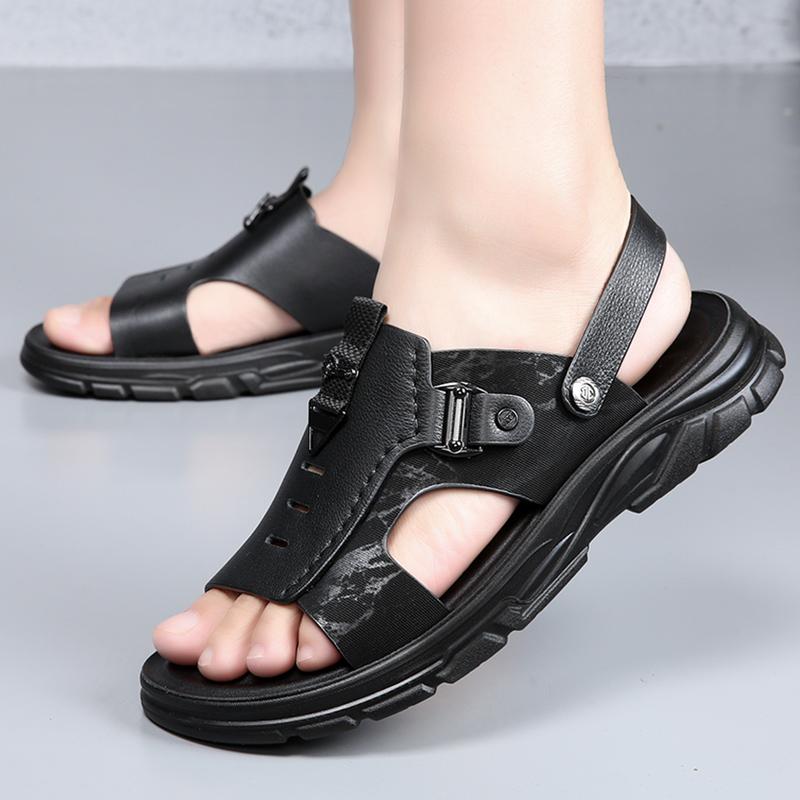 Модные летние мужские сандалии из высококачественной коровьей кожи верхнего слоя, повседневные пляжные сандалии, модные уличные мужские дышащие сандалии с латексной амортизацией