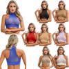 Womens High Neck Racerback Crop Top Sleeveless Fitted Nylon Cropped Tank Top