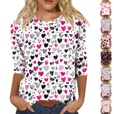 Женские топы Рубашка с рукавом три четверти V-образный вырез Свободная повседневная рубашка Футболка с принтом