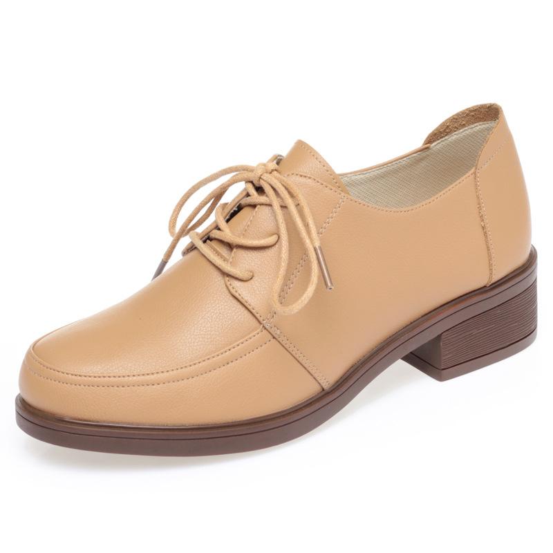 Мягкая подошва, Мягкая шнуровка спереди, Удобный средний каблук, Неутомительные ноги, Маленькие кожаные туфли, Однотонные, Универсальная рабочая обувь, Отдельные туфли