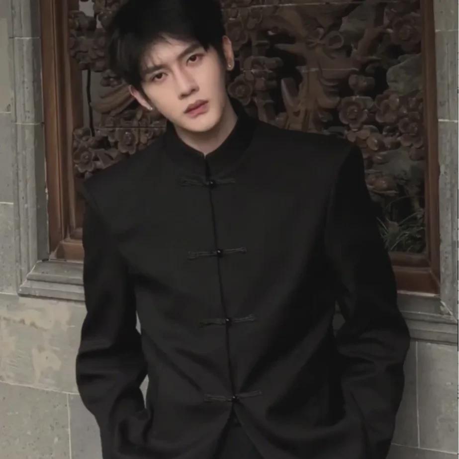 Стильный мужской костюм Чжуншань: Высококачественная, элегантная, повседневная куртка в китайском стиле с воротником-стойкой