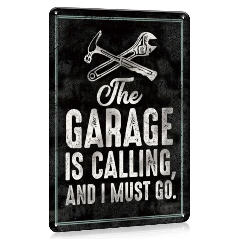 1pc Vintage Garage Fix-it Shop Metal Sign, Man Cave Decor, "The Garage Calling And I Must Go" Gift Mechanic Pop Accessory