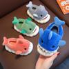 1 Pair Youngsters' Shark Plush Slippers - Soft Fleece-Lined Slip-On Indoor/Outdoor House Shoes with Cartoon Shark Design, Non-Slip PVC Sole