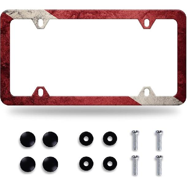 Watercolor Purple And Pink Hibiscus Flowers License Plate Frame License Plate Stainless Steel Parts Colorful License Plate Decorative With Screws