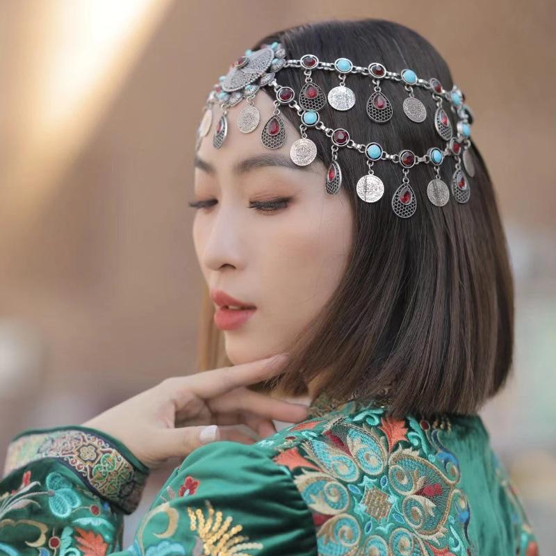 Ретро-ожерелье с кисточками из стразов, двухслойное, на талию и голову, в стиле бохо для танцев