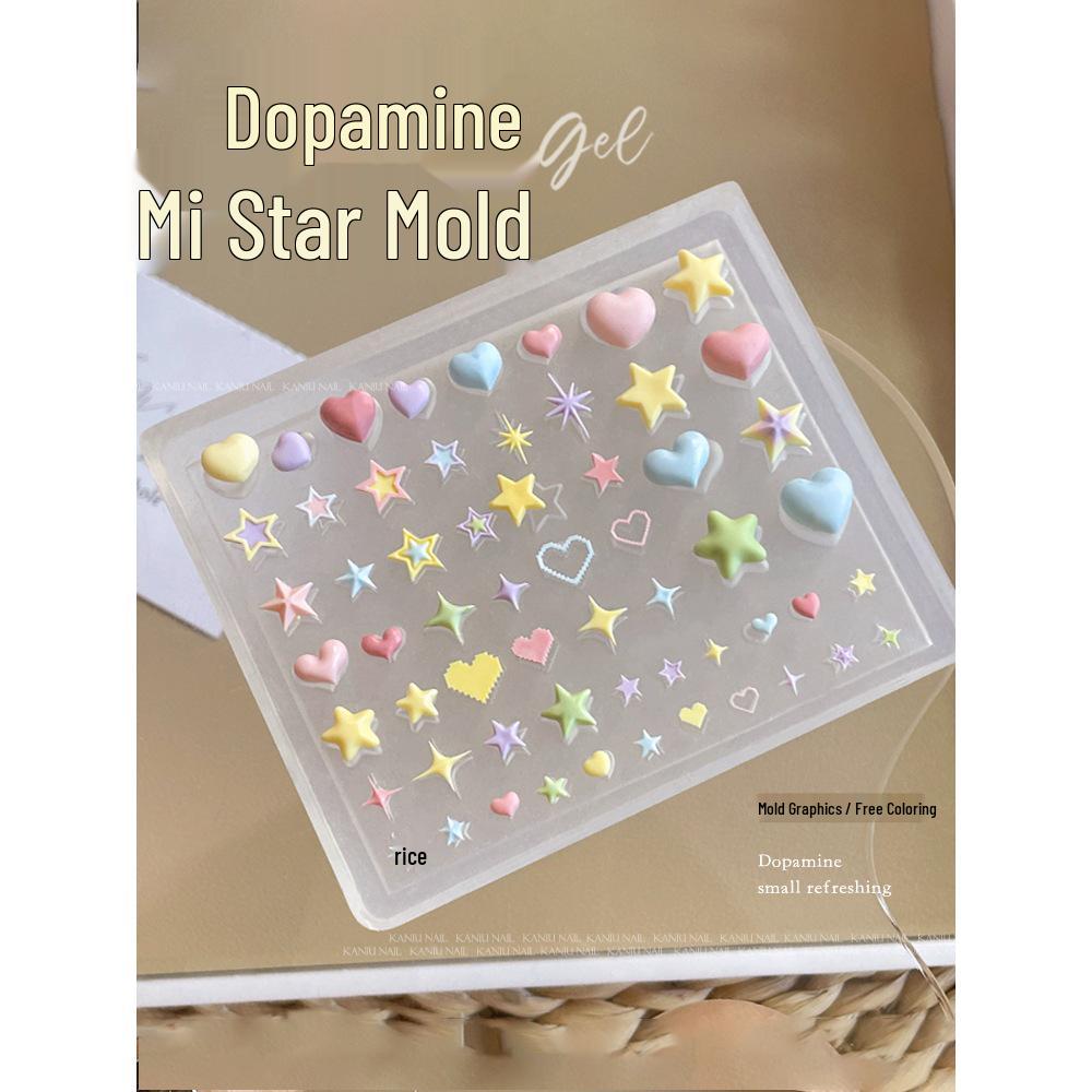 Силиконовая форма 2026 Dopamine Stars: Милые ornaments в виде звезды, лучей и сердца для 3D-дизайна ногтей, легко снимаются
