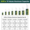 225PCS Assorted Aluminum Capacitors Comprehensive Capacitor Set Simple to Operate for DIY Electronic Projects & Repairs