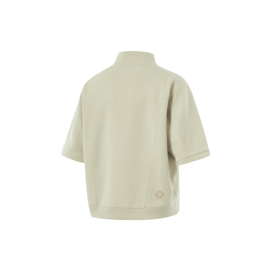 Li-Ning Серия Фитнес Однотонная Стойка Воротник Удобная Дышащая Универсальная Свободная Футболка-поло с коротким рукавом Женские топы Хаки APLU720-1