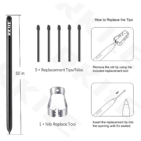 EMR Stylus with Eraser for AMZ Kindle Scribe/Remarkable 2 / BOOX, Kindle Scribe Pen Replacement, Remarkable 2 Pen Replacement with 5 Tips/Nibs