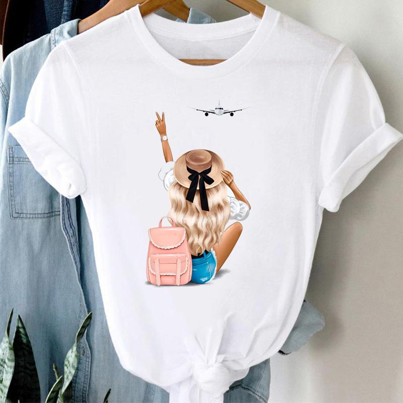 Unisex Clothing Casual Print Tee Top Watercolor Girl Lovely Summer Fashion Tshirt Short Sleeve Lady Fe Unisex Graphic T-shirt Unisex