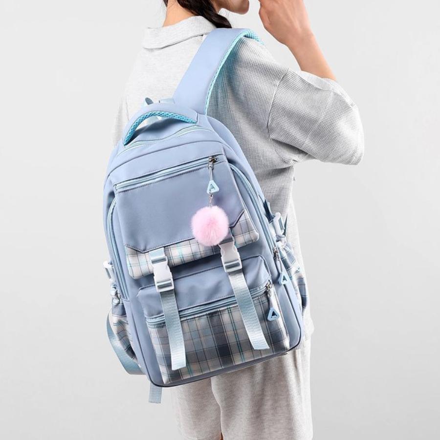 Korean Style Printed Nylon Backpack for Students Large Capacity School Bag Fashionable Commute Shoulder Bag with 15 Inch Laptop Compartment KTB