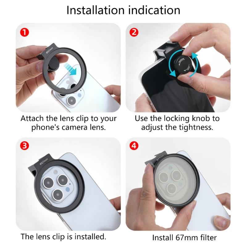 Versatile 67mm Mobile Lens Filter Mount Smartphone Filter Bracket Action Camera Accessories Suitable for Phone 14/15
