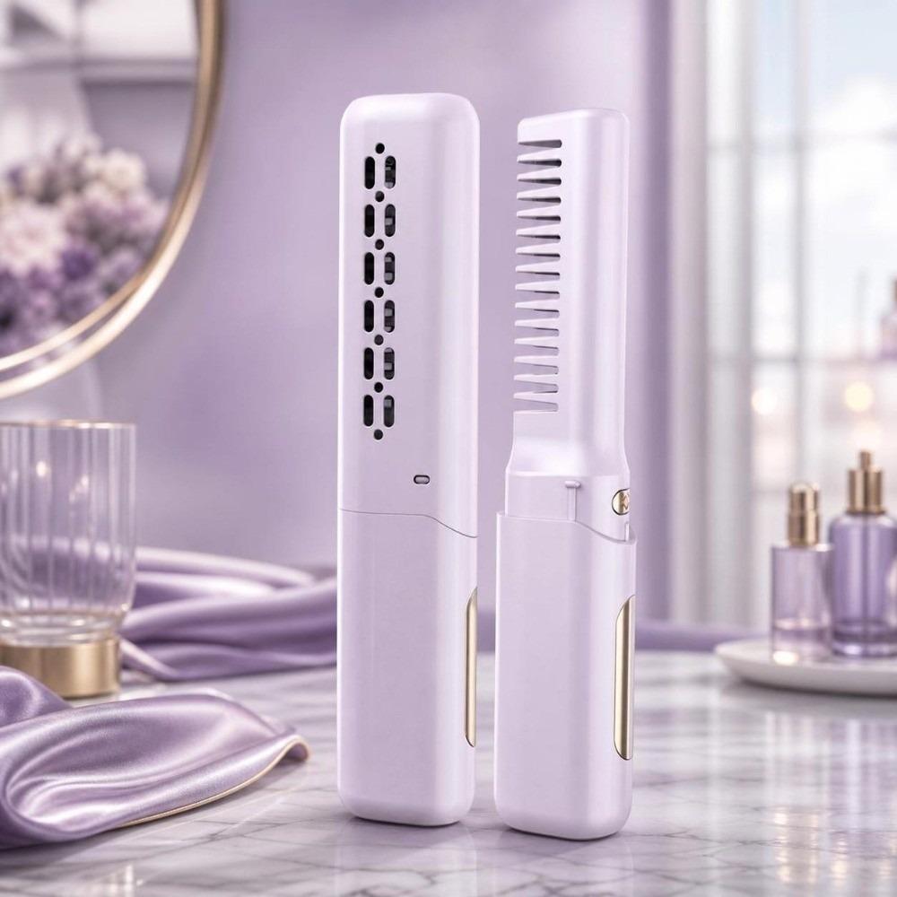 USB Rechargeable Hair Straightener Brush Frizz-Free Hair Styling Iron Heated Brush Comb Home Use
