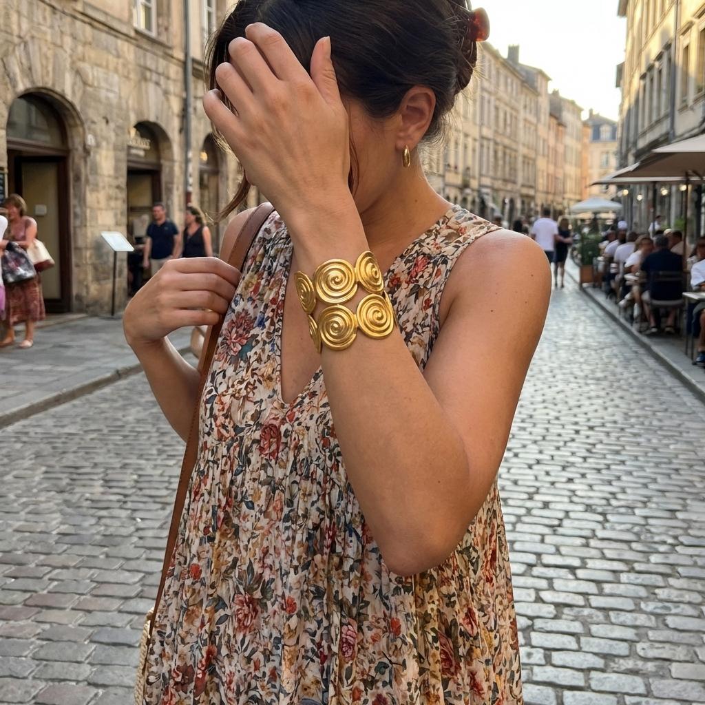 Classical Stainless Steel Chunky Cuff Bracelet for Women Gold Color Spiral Waterproof Armlet Bangle Summer Beach Jewelry Gift