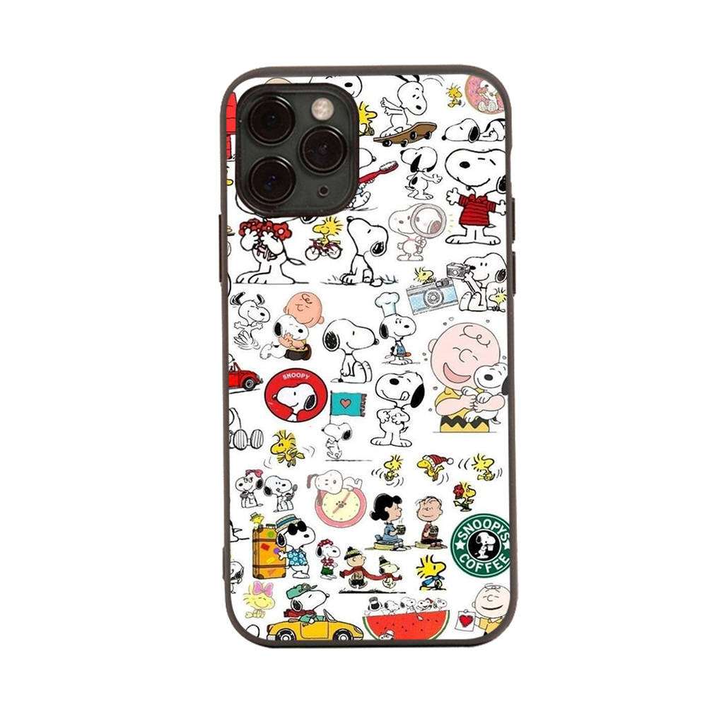 SM5 Snoopy Friend черный мягкий чехол для iPhone 16 15 Plus 14 13 Pro 8 SE XR XS Max P30 Nova 5T Y5P Y6 Y7 Y8P Y9 Realme C30 C33 C31 VIVO Y36 V27