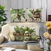 Tropical Print Cushions With Palm Tree And Truck Design Polyester pillowcase, sofa decorative cushion cov Headboard Pillow