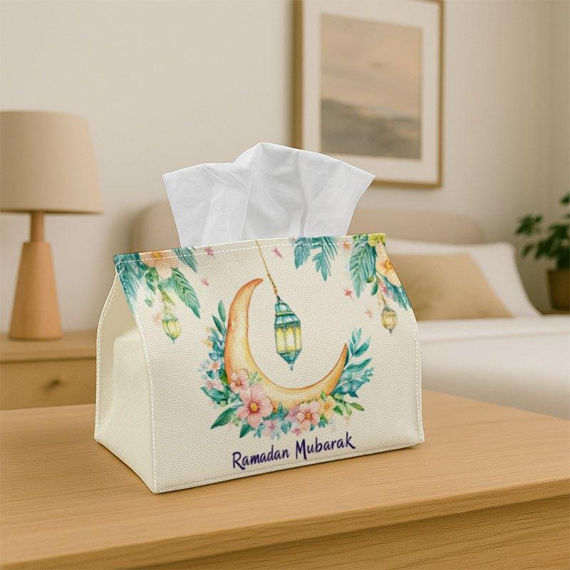 1pc Modern Artistic Tissue Box Lantern with Ramadan Print, Durable Polyester Fabric for Home, Office, Car, Party- Ramadan Decoration, Seasonal Home Ac