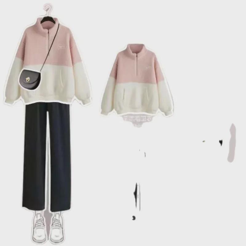 Women's Cozy Lamb Wool Two-Piece Suit: Plush Outerwear with Wide-Leg Pants for Autumn and Winter