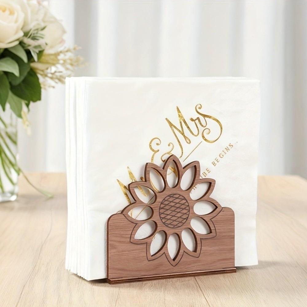 Retro Style Wooden Sunflower Napkin Holder Decorative Cute Animal Shaped Tissue Dispenser Detachable Butterfly Tissue Holder