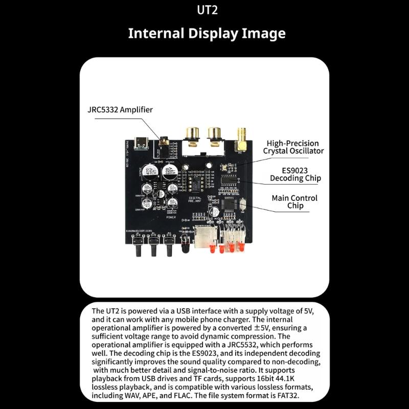 UT2 Hi-Fi Bluetooth-совместимый 5.4 Аудиоприемник ES9023 Декодирование JRC5532 Усилитель Премиальное Звучание USB Мультимедийный Плеер
