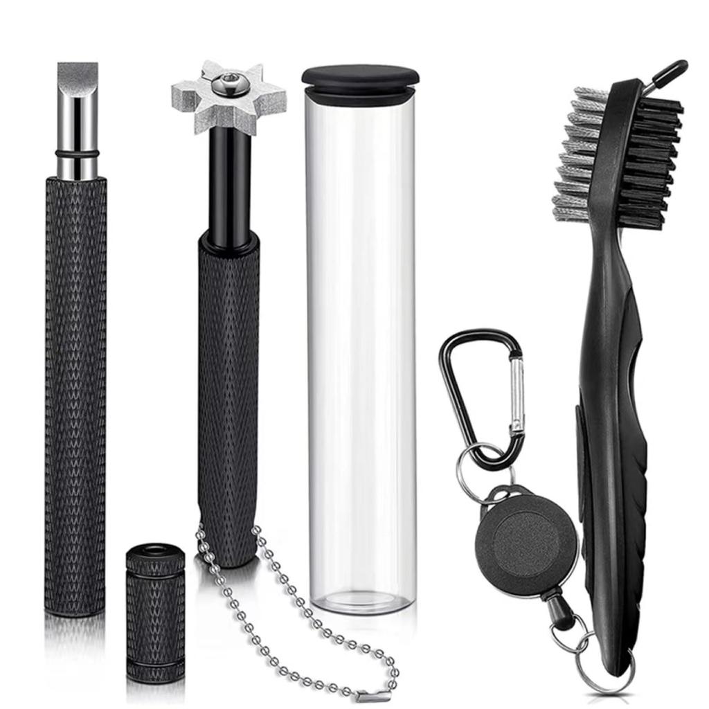 Nijimomo Набор для чистки гольф-клубов из 3 предметов Инструмент для заточки канавок Чистка Уход Обслуживание (Черный набор из 3 предметов)