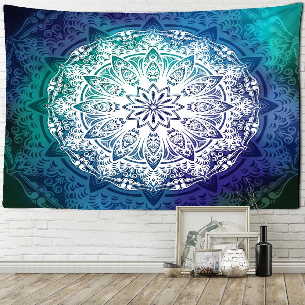 Синий Зеленый Мандала Гобелен Настенный Цветочный Арт Таинственный Хиппи Тапиз Эстетическая Комната Гостиная Домашний Декор