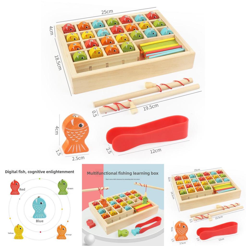 Развивающая деревянная игра «Рыбалка» для детей с магнитными рыбками, обучающий пазл для детей