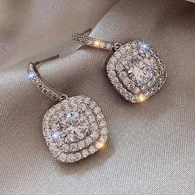 Роскошные серьги-подвески из металла серебристого цвета, квадратные, с белым камнем, для вечеринки, помолвки, свадьбы, для женщин