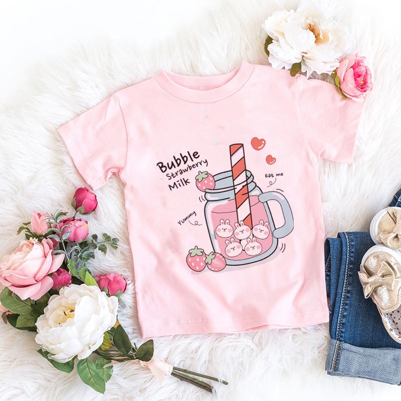 Kids Girl T Shirt Summer Baby Cold Drink Tops Toddler Tees Clothes Children Clothing Cartoon T-shirts Short Sleeve Casual Wear