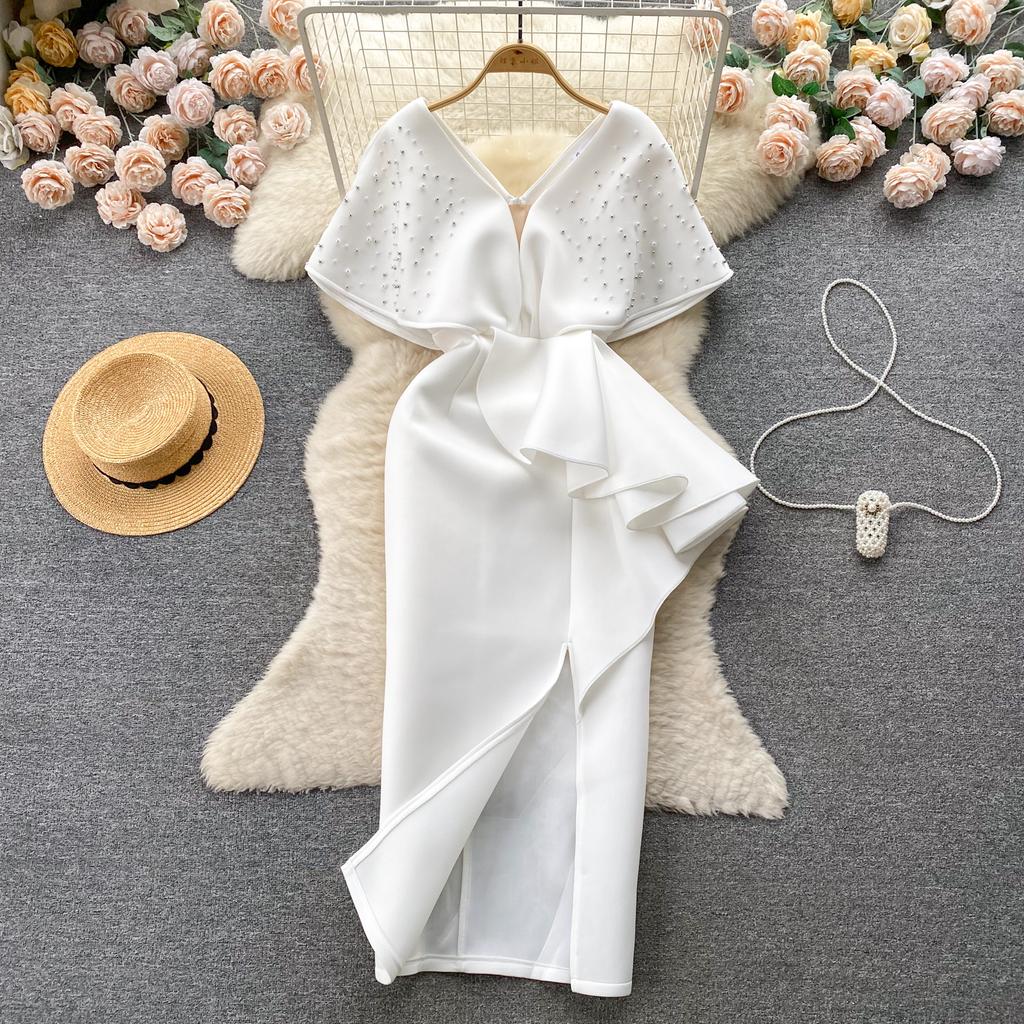 Роскошные элегантные дизайнерские платья с V-образным вырезом, вечернее платье с пайетками, женское облегающее платье Y2k до середины голени, отделка бисером