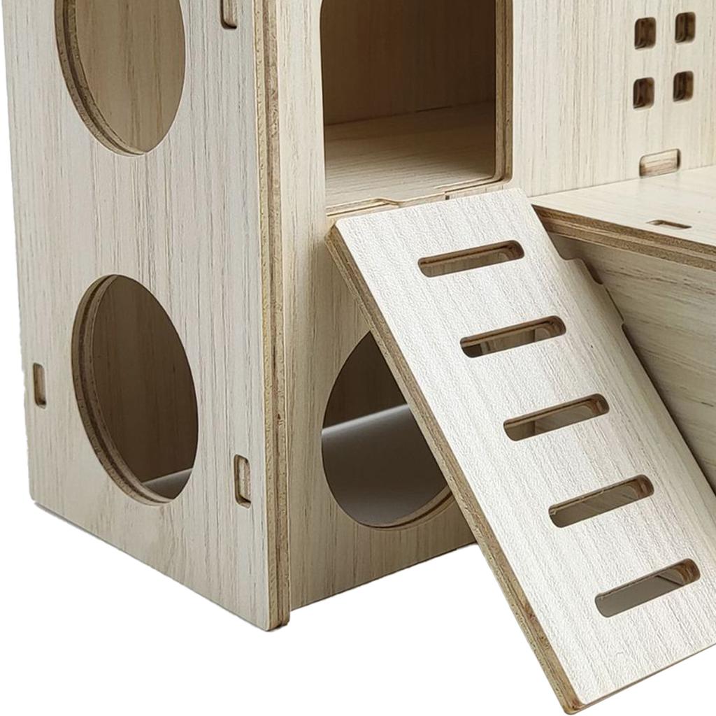 Wooden Hamster House Toy Bite Resistant Hamster Hideout House for Hamster Accessories Skipping Villa, 16x16x5cm