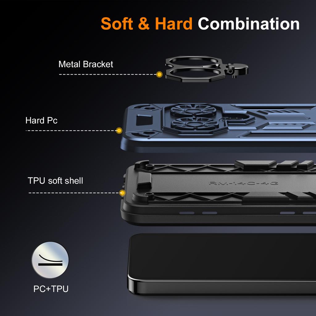 Phone Case for Xiaomi Poco X7 5G/Redmi Note 14 Pro 5G/4G Ring Holder Kickstand PC+TPU Shockproof Cover
