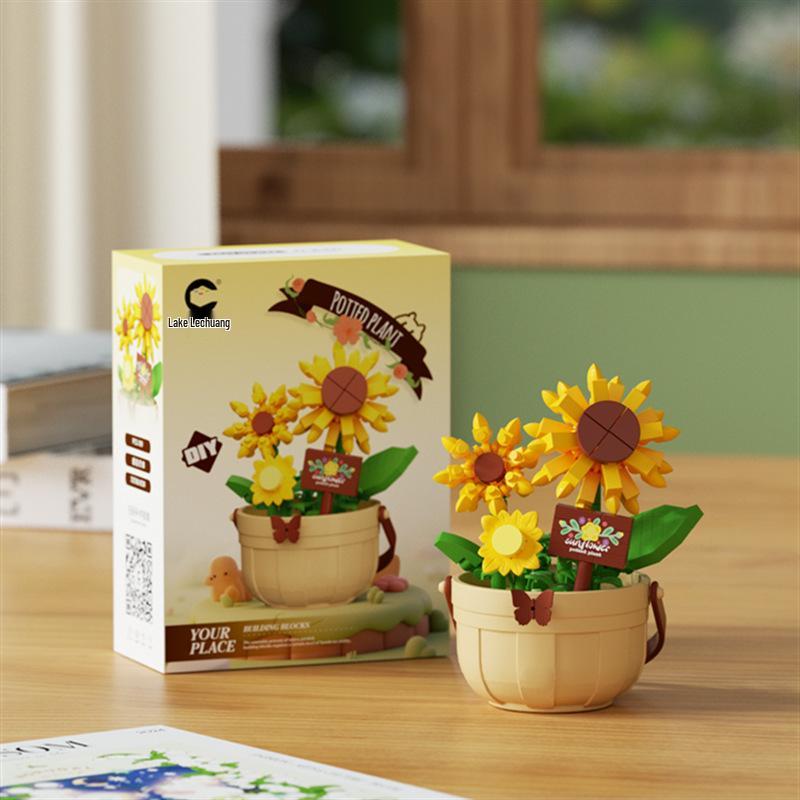 Cross-Border Lego Immortal Flower Basket Building Block Set - Rose Bonsai & Children's Assembly Toy for Teacher's Day Gift