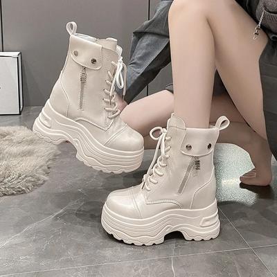 Модные 9 см новые женские высокие ботильоны на платформе зимние массивные кроссовки повседневные кожаные панковские туфли высокие короткие мотоциклетные ботинки женские