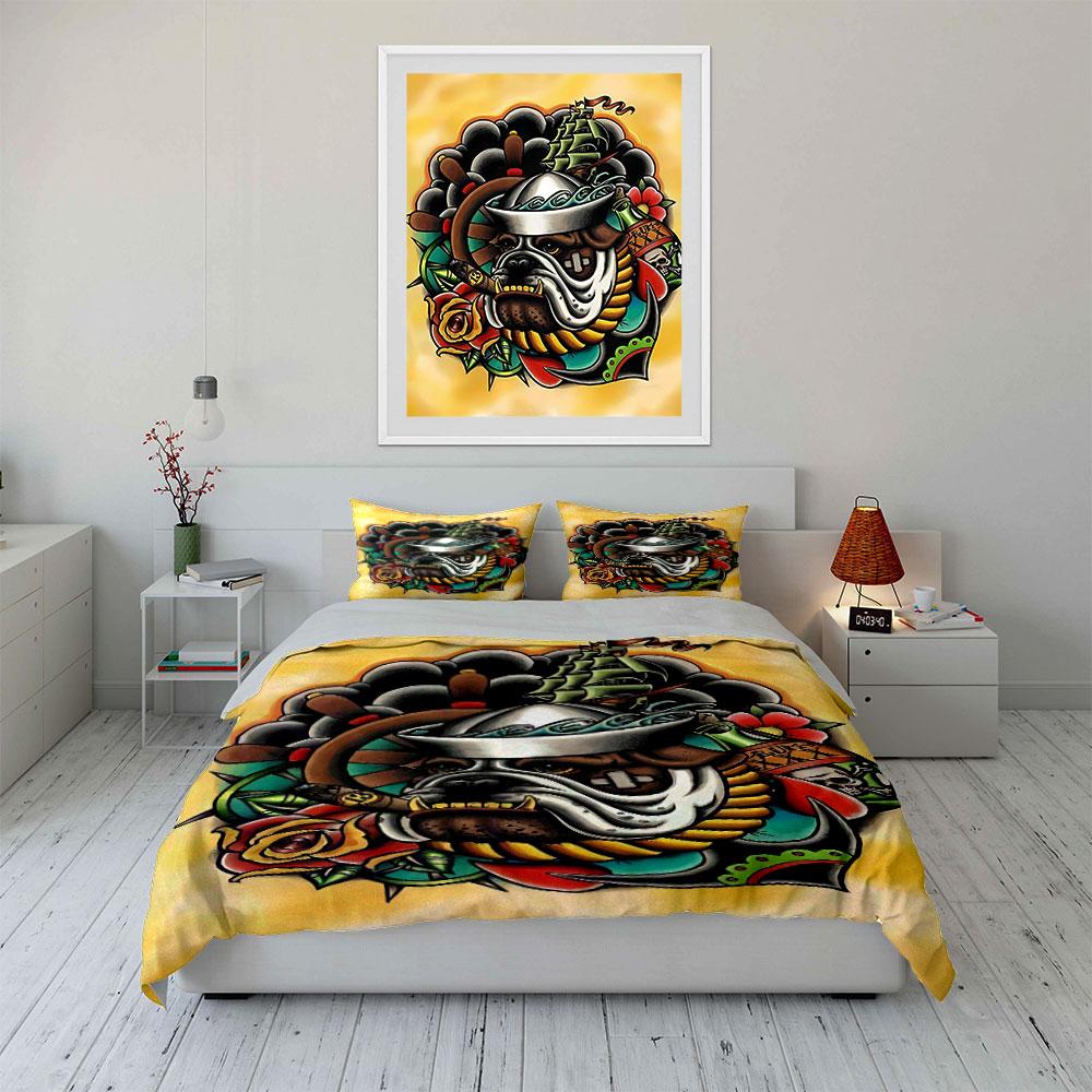 Bulldog, ship, and roses. Bedding sets Duvet cover sets Duvet covers Pillowcases(1 * Duvet Cover 2 * Pillowcases without duvet insert)