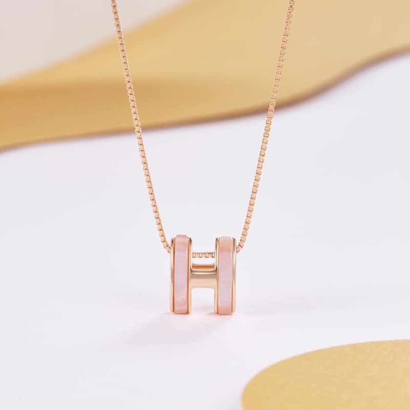 Ожерелье из чистого серебра для популярного розового белого перламутра 925 модный аксессуар [Rockyu] Женщины, Бренд, Золото, Жемчуг, Цирконий, Кольцо, H-образное