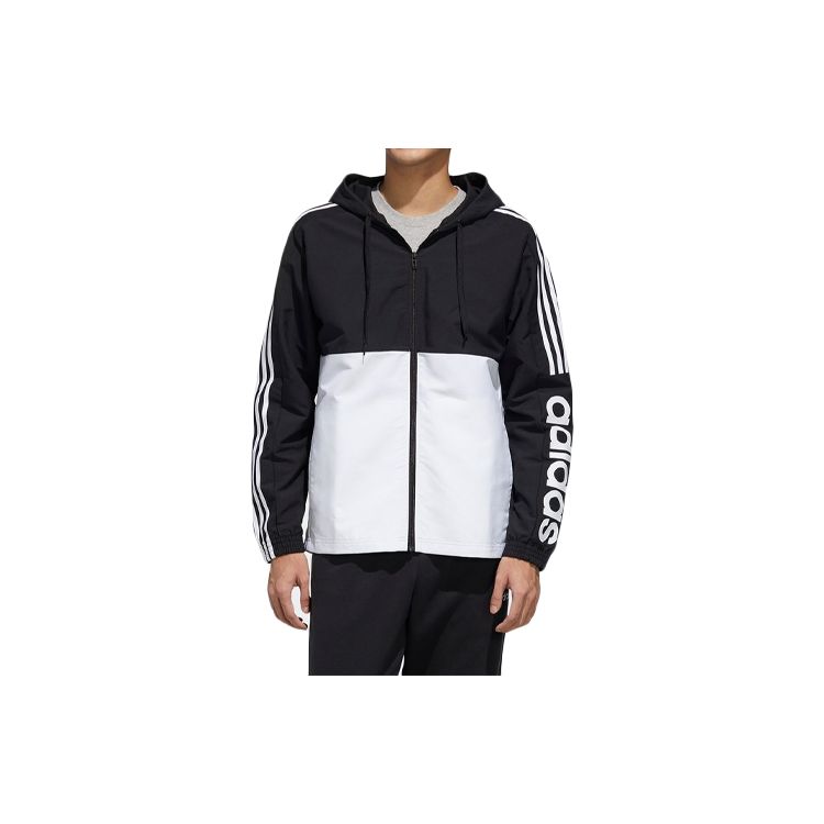 adidas Спортивная куртка с капюшоном на шнурке, мужская верхняя одежда, черный, белый цвет FL8627