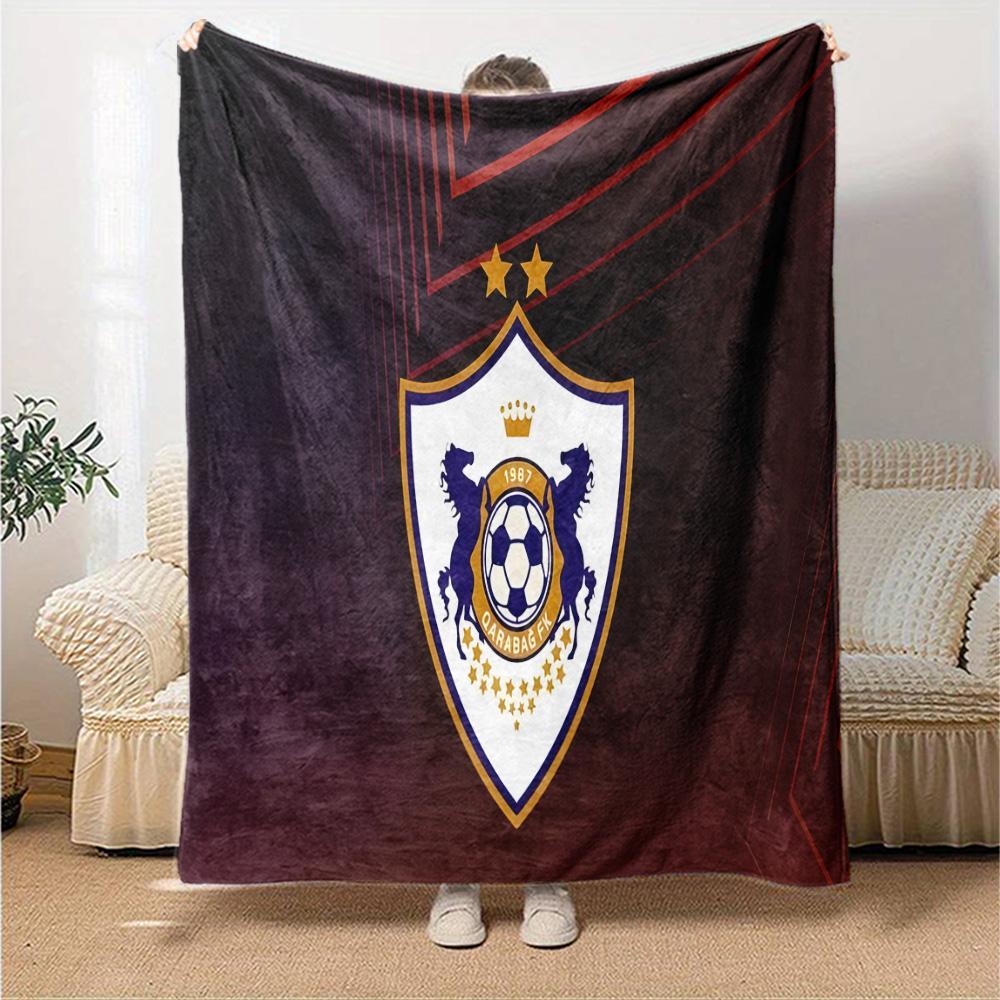 Soccer Team Qarabag Design Flannel Blanket, Soft Polyester, Modern Design, All-Season for Camping, Travel, Gifts for holidays or birthdays