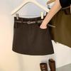 Женская короткая юбка А-силуэта из шерсти цвета хаки с высокой талией, облегающая фигуру, на осень/зиму 2024.