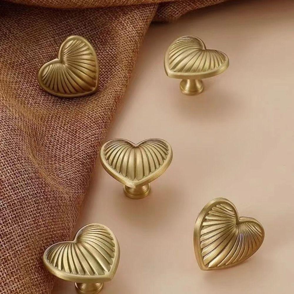 Brushed Chrome Gold Drawer Pull Handle Modern Minimalist Heart Shaped Knob Wardrobe