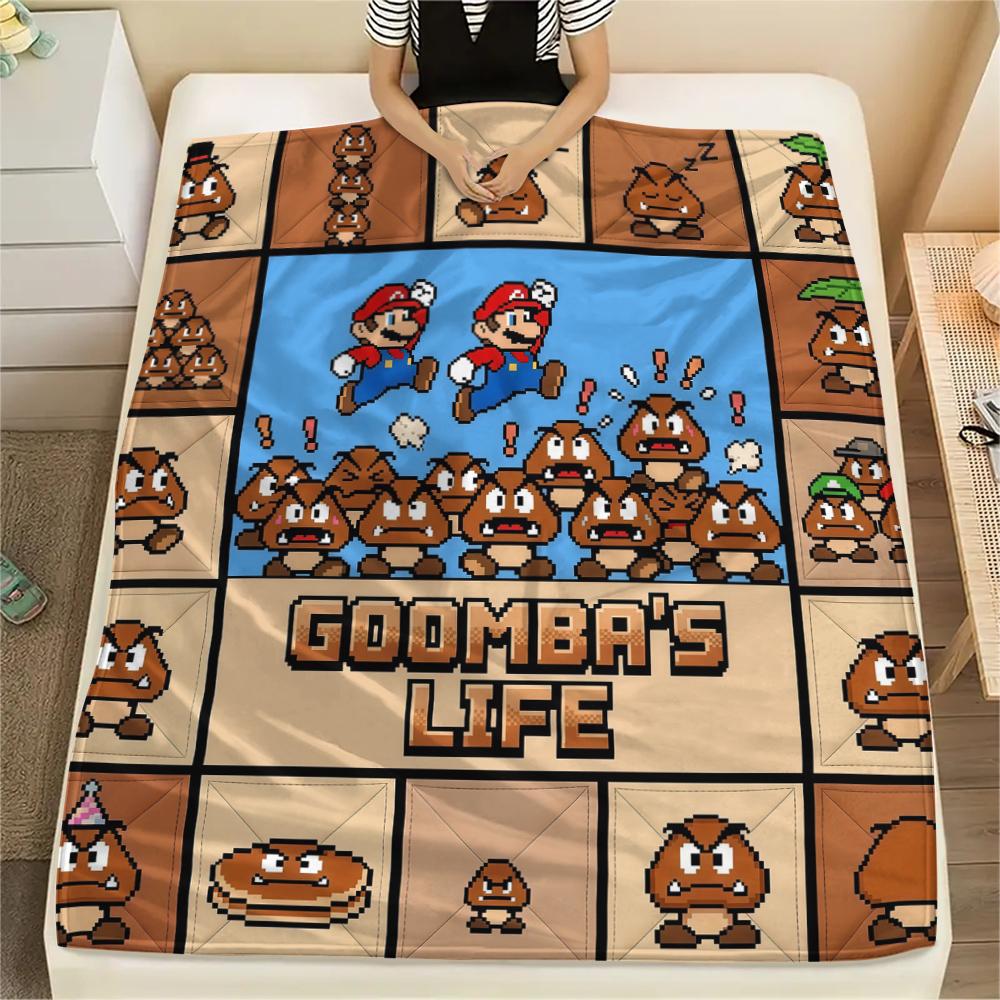 Super Mario Puzzle Print Flannel Blanket, Comfortable Warm for Sofa Bed Chair, Versatile for Picnic -HE64