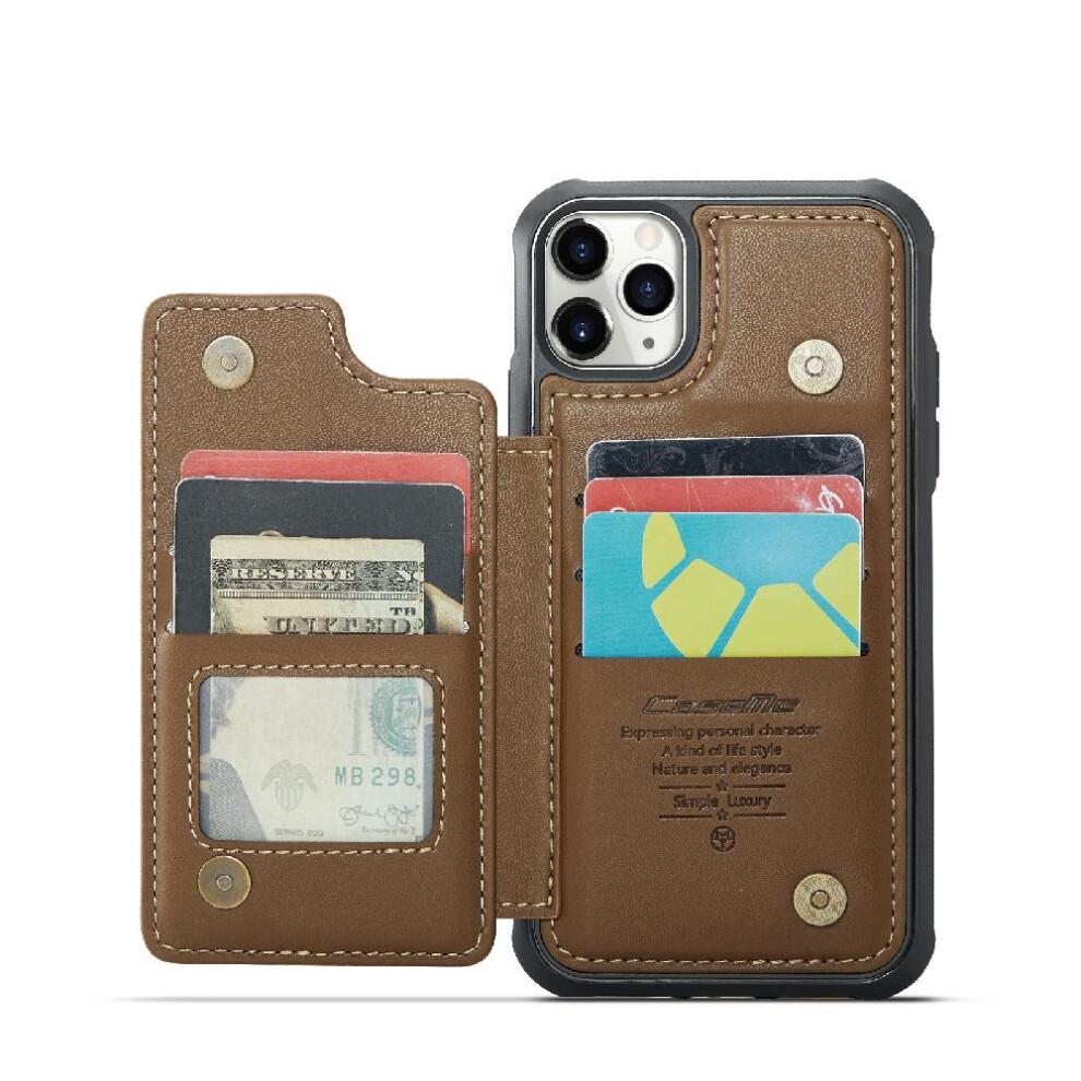 (Brown) CaseMe Wallet Case For IPhone 11 Pro Max RFID Blocking PU Leather Slim Shockproof Case Card Holder Kickstand