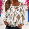 Women Plus Size Asymmetric Cutout Neck Cold Shoulder Long Sleeve Paisley Printed Blouse